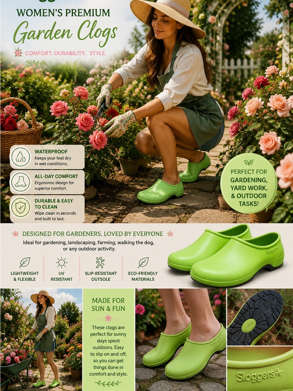 Sloggers Women's Lime Green Garden Clogs